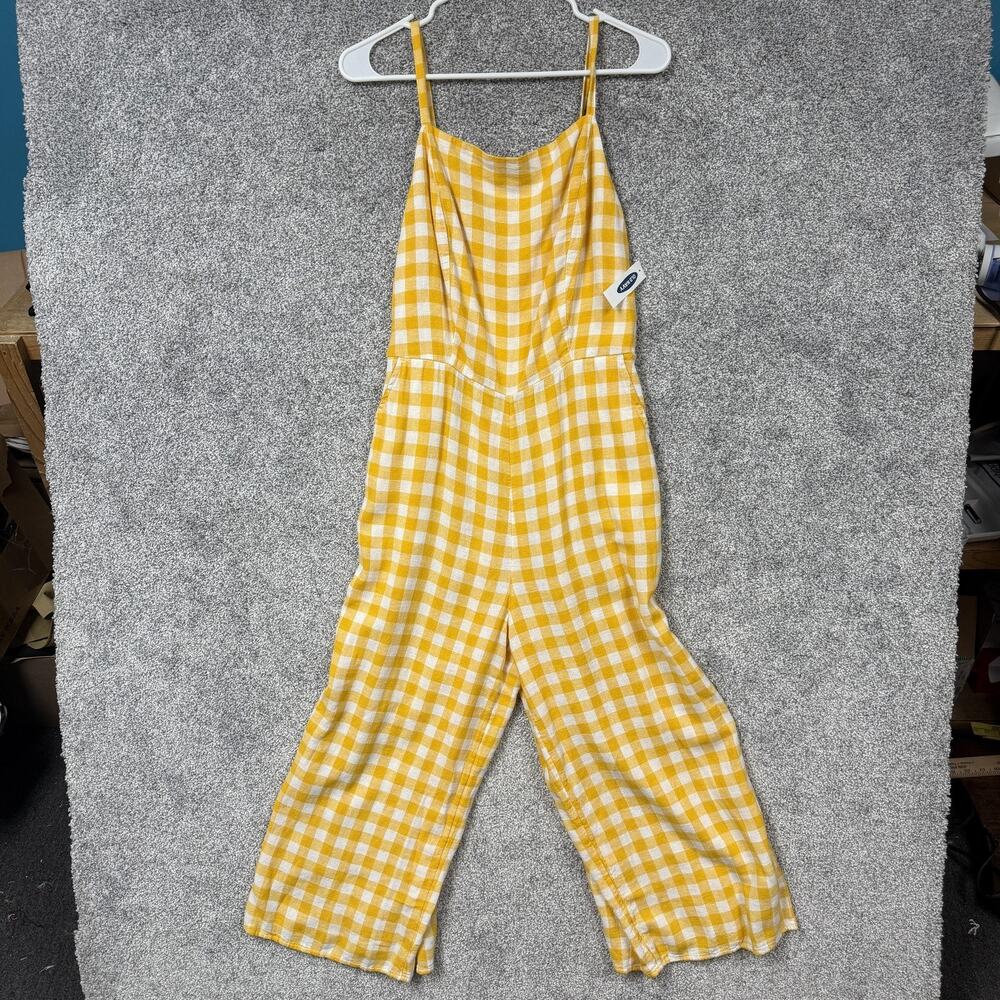 Old Navy Jumpsuit Womens M Yellow Gingham Plaid Wide Leg Coastal Academia NWT